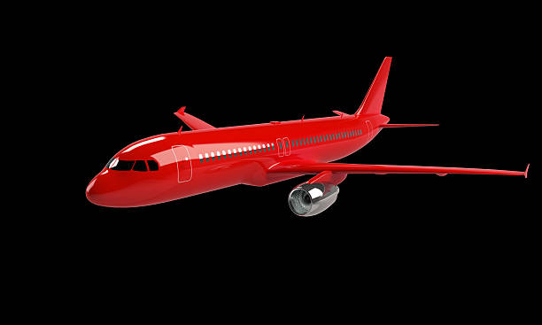 istock Red airplane isolated on black 2227805623
