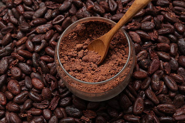 Top view of cocoa, brown cocoa background