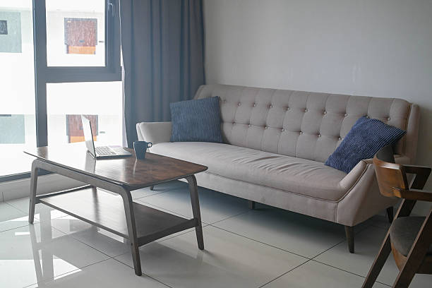 istock Cozy Minimalism: Modern Gray Couch with Soft Accents 2227809790