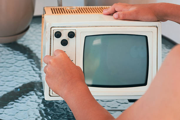 Old retro TV television set with green screen