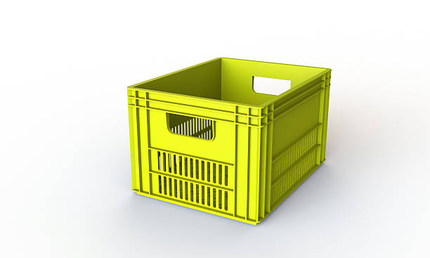 istock Yellow plastic crate box isolated on white 2227813942