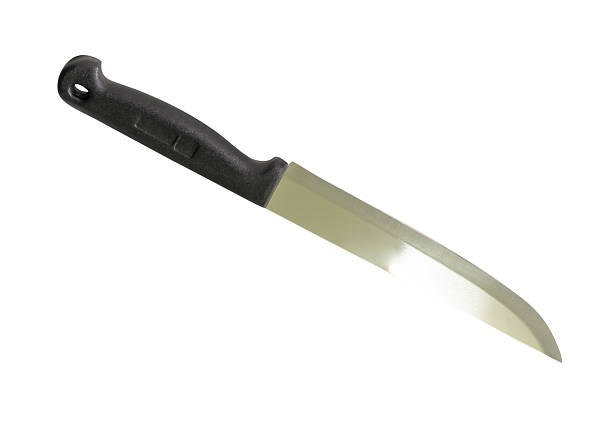 istock Single silver kitchen knife with black handle isolated on white background with clipping path 2227815324