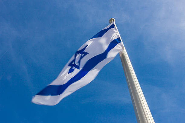 Israel flag in the wind isolated against the sky