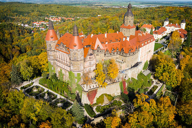 Castle of Ksiaz located in the middle of a forest on the hill in the Walbrzych district, Poland. The present baroque appearance of the castle was rebuilt in the years 1705-1732 made by konrad Ernst Maximilian von Hochberg