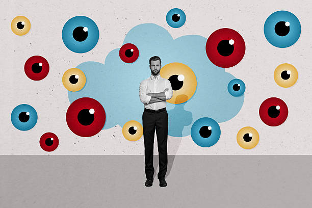istock Composite creative art collage of serious businessman folded hands colorful eyeball control esoteric art isolated on painted background 2227820876