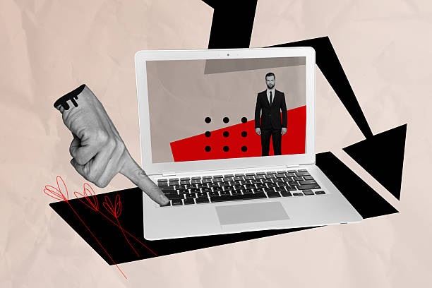 istock Collage picture 3d hand body fragment press keyboard button laptop modern technology screen businessman recession arrow crisis failure 2227820988