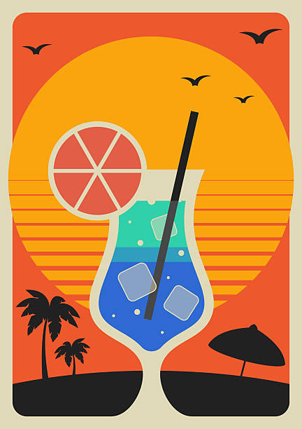 istock Summer festival poster template background. Cocktail glass with tropical scene flat design 2227825168