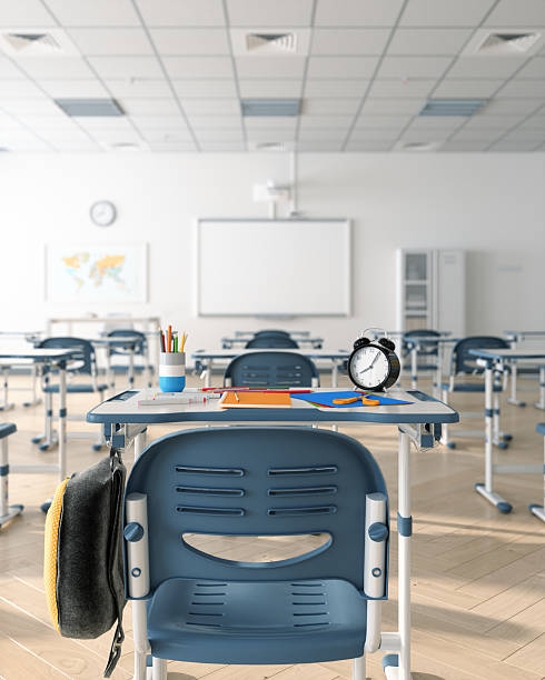 School Desks, Back to School Concept. Digitally generated image. 3d render.