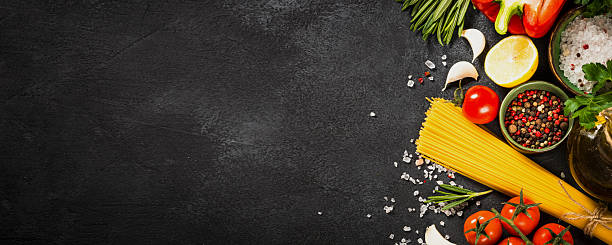 istock Food cooking background at black table top view. 2227829283