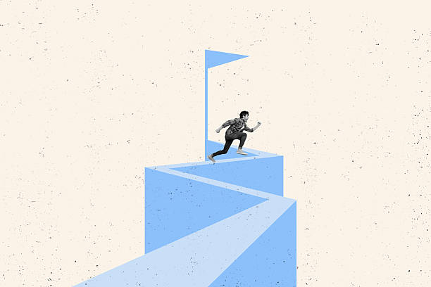 istock Composite artwork collage image picture of mini guy run target flag isolated on creative background 2227831858
