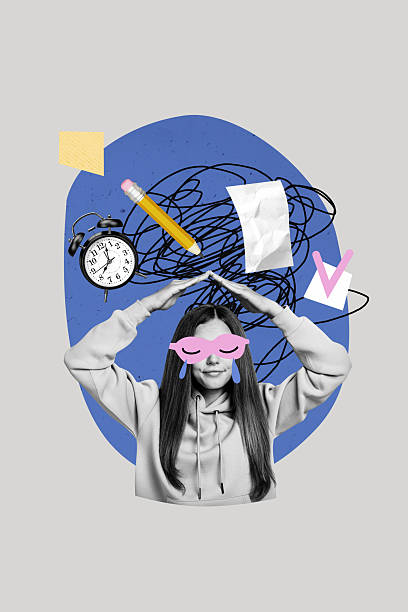 istock Vertical collage young woman ignore workload hands roof avoid drawing doodles supplies equipment checkbox tick complete deadline 2227832032
