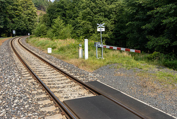 istock Forest footpath closed by a barrier before entering the tracks. 2227832976