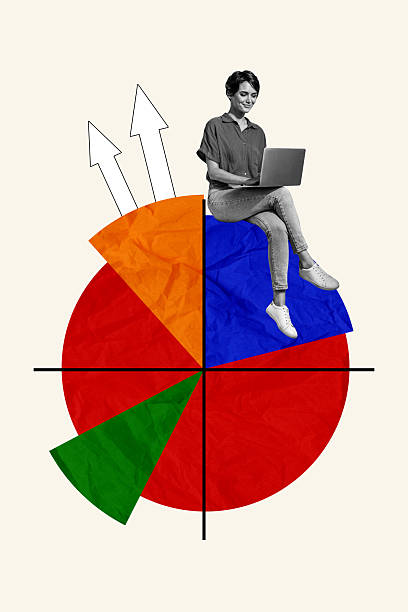 istock Vertical photo collage of happy girl freelancer type laptop sit diagram development work success arrow isolated on painted background 2227833204