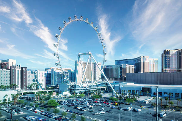 Las Vegas, Nevada, USA - 30 July 2025: High Roller ferris wheel over the Las Vegas strip