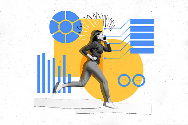 istock Composite photo collage of happy girl speak iphone device work statistics interface results success growth isolated on painted background 2227834825