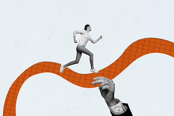 istock Composite photo collage of happy girl run promotion path hand support development direction path isolated on painted background 2227834936