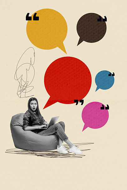 istock Vertical poster collage young shocked woman freelancer remote worker laptop chatting virtual web communication speech textboxes 2227835019