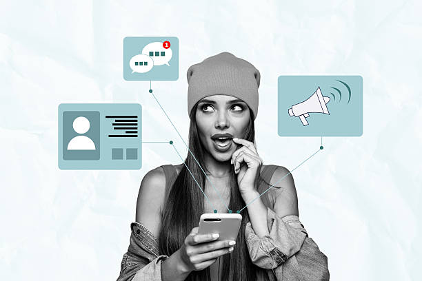 istock Trend artwork sketch image photo collage of workspace interface web page window project young woman blogger work phone business 2227835065