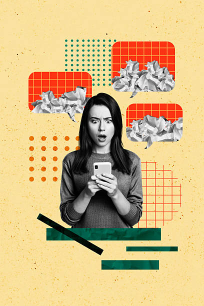 istock Image collage artwork of shocked afraid scared woman holding using phone isolated on creative background 2227835124