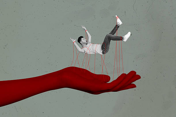 One person manages the other like a puppet. Concept of manipulation and dependence