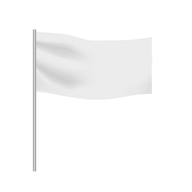 istock Realistic vector illustration of blank white horizontal flag waving on metal pole isolated on white background perfect for mockup and advertising design. 2227840505