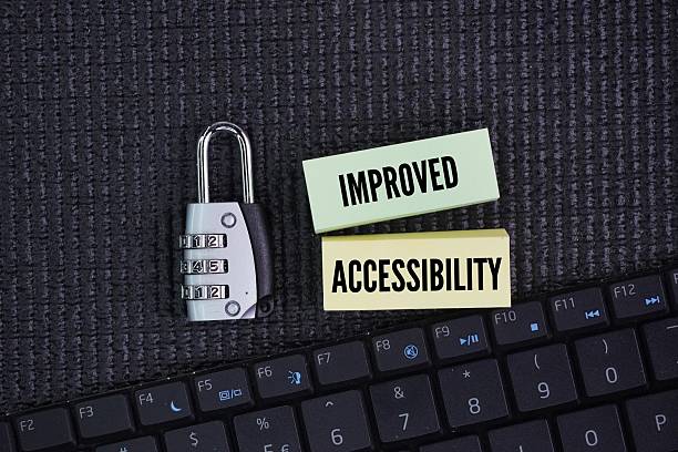 Keyboards, keys and colored paper with the words Improved accessibility. making something easier to access, use, or interact with, especially for individuals with disabilities or limitations.
