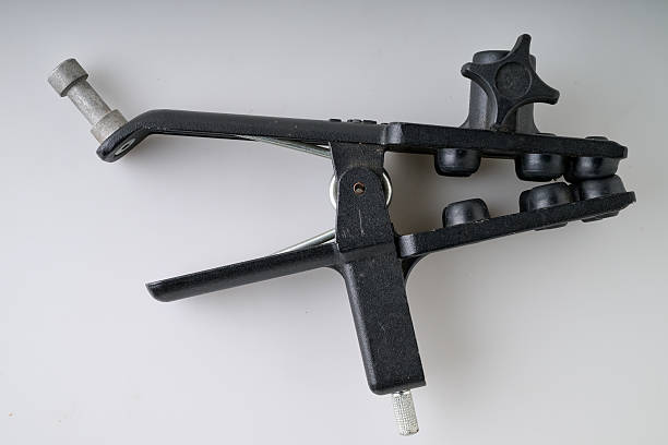 Very strong photography studio clamp on white background view from above