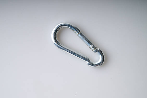 istock Metal carabiner on white view from above 2227845848