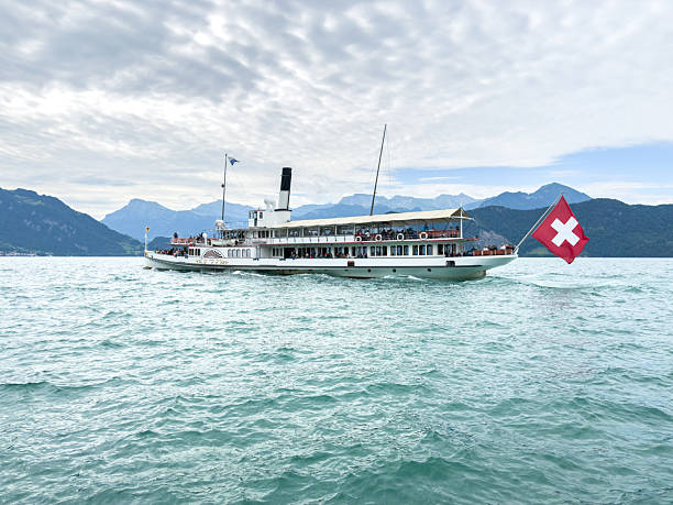 istock Vintage Paddle Steamer on Swiss Lake with Mountains 2227845949
