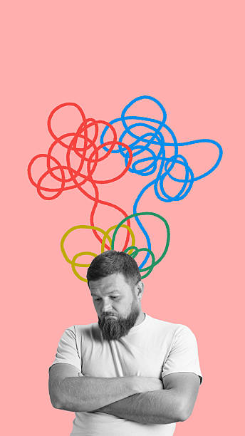 istock Contemporary artwork showing man pointing at abstract thought patterns 2227851234