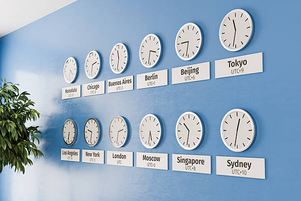 istock Different clocks with different timezones and cities on a wall. Editorial office of a newspaper concept. Worldwide cooperation and teamwork concept. 2227862906