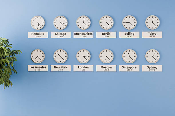 istock Different clocks with different timezones and cities on a wall. Editorial office of a newspaper concept. Worldwide cooperation and teamwork concept. 2227862921
