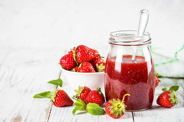 istock Strawberry jam in the glass jar. 2227865112