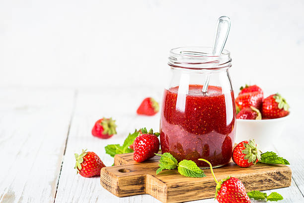 istock Strawberry jam in the glass jar. 2227865128
