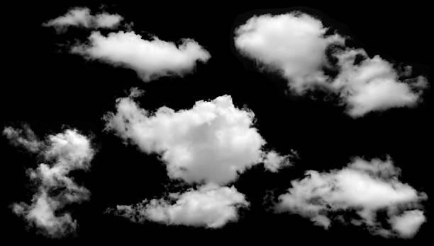 istock Set white clounds, The cloud is divided into several parts on black background, Multiple unique cloud segments, Small and large white clouds. 2227867866