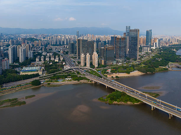 istock Aerial View of a Busy Bridge Over a River 2227872378