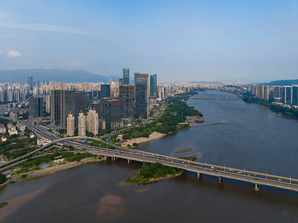 istock Aerial View of a Busy Bridge Over a River 2227872434