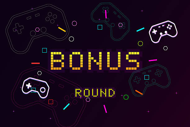istock Bonus text effects. pixel art .8 bit game. retro game. for game assets .Retro Futurism Sci-Fi Background. glowing neon grid. and stars from vintage arcade computer games 2227875057