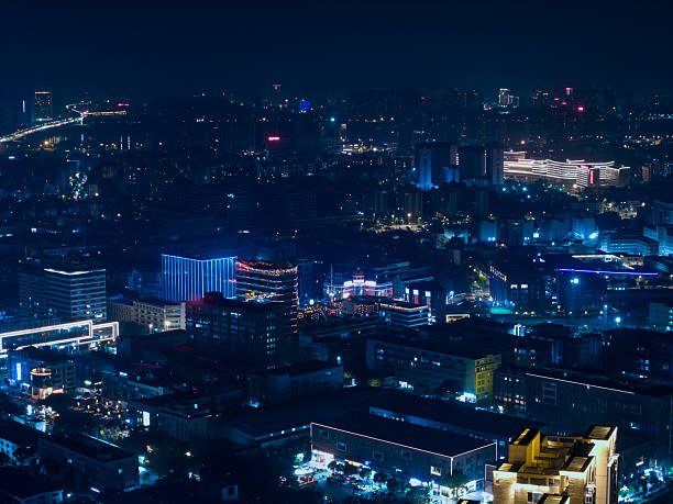 Nighttime Cityscape with Illuminated Buildings