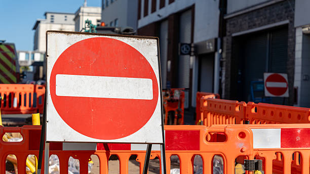 istock No entry road sign at urban construction site 2227877399