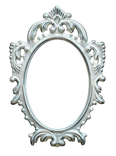istock Vintage silver oval mirror or picture photo frame isolated on white background 2227877811
