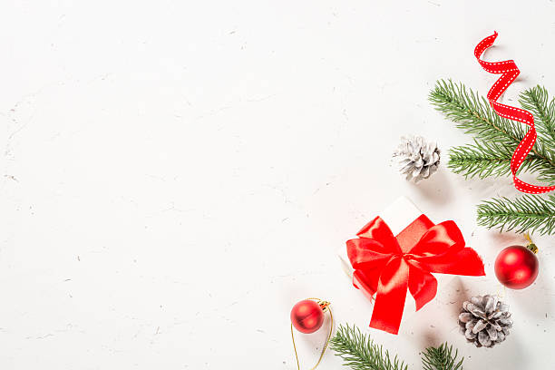 istock Christmas flat lay background with present box and decorations. 2227878170