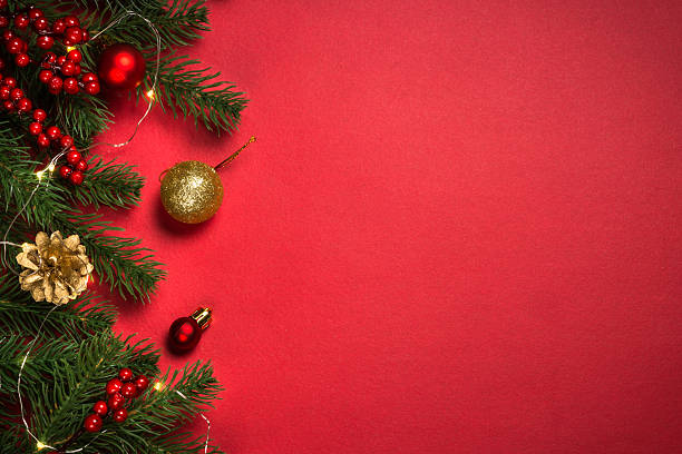 istock Christmas flat lay background with fir tree and decorations. 2227879027