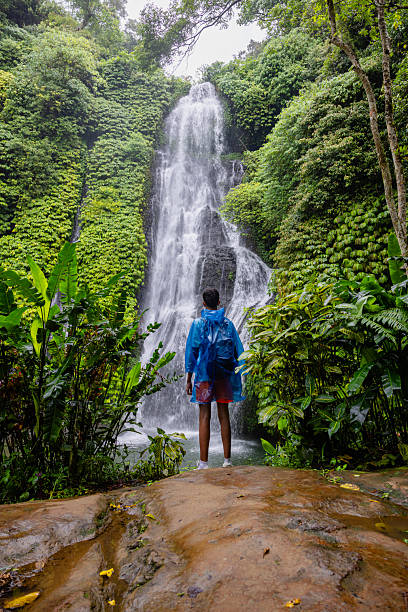 istock Rear View Of Man Standing Against Waterfall In Forest 2227882962