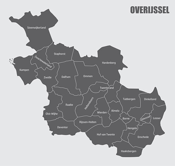 stockillustraties, clipart, cartoons en iconen met overijssel administrative map - arnhem
