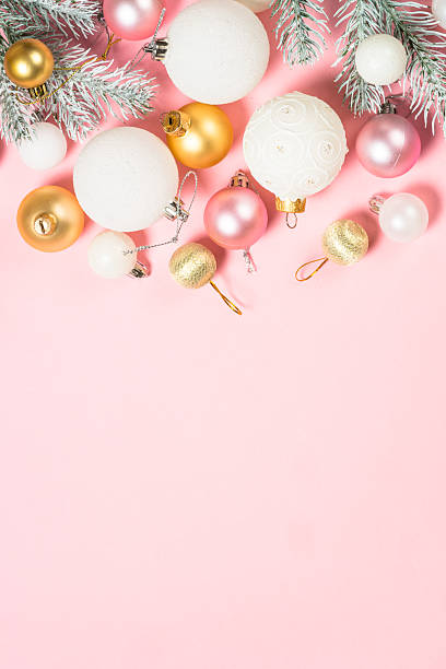 istock Christmas pink flat lay background with holiday decorations. 2227885920