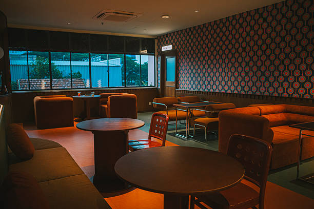 istock Retro Lounge Seating Area with Ambient Evening Light 2227886189