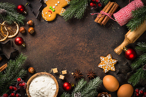 istock Christmas baking Ingredients with holiday decorations. Top view with copy space. 2227887353