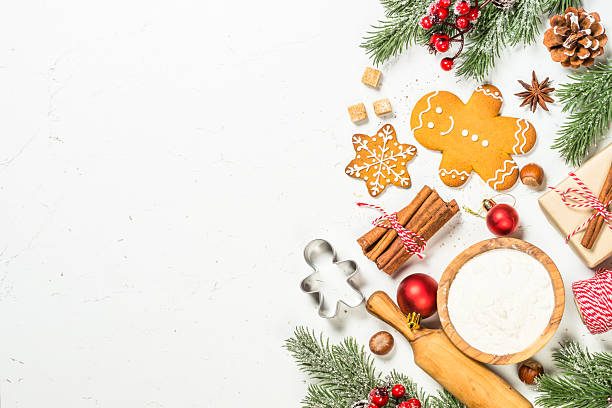 istock Christmas baking background on white table. Ingredient for cooking christmas pastry. 2227887839
