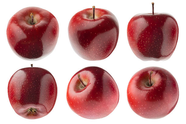 istock Juicy red apples rich set, whole ripe bright red apples from different sides, studio shot, isolated on white background. Summer fresh natural fruits as design elements. 2227888550